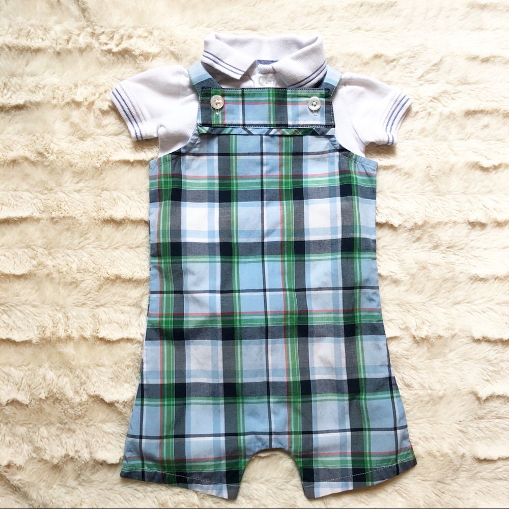 Crown & Ivy Baby Plaid Coveralls with Polo, Sz 3M